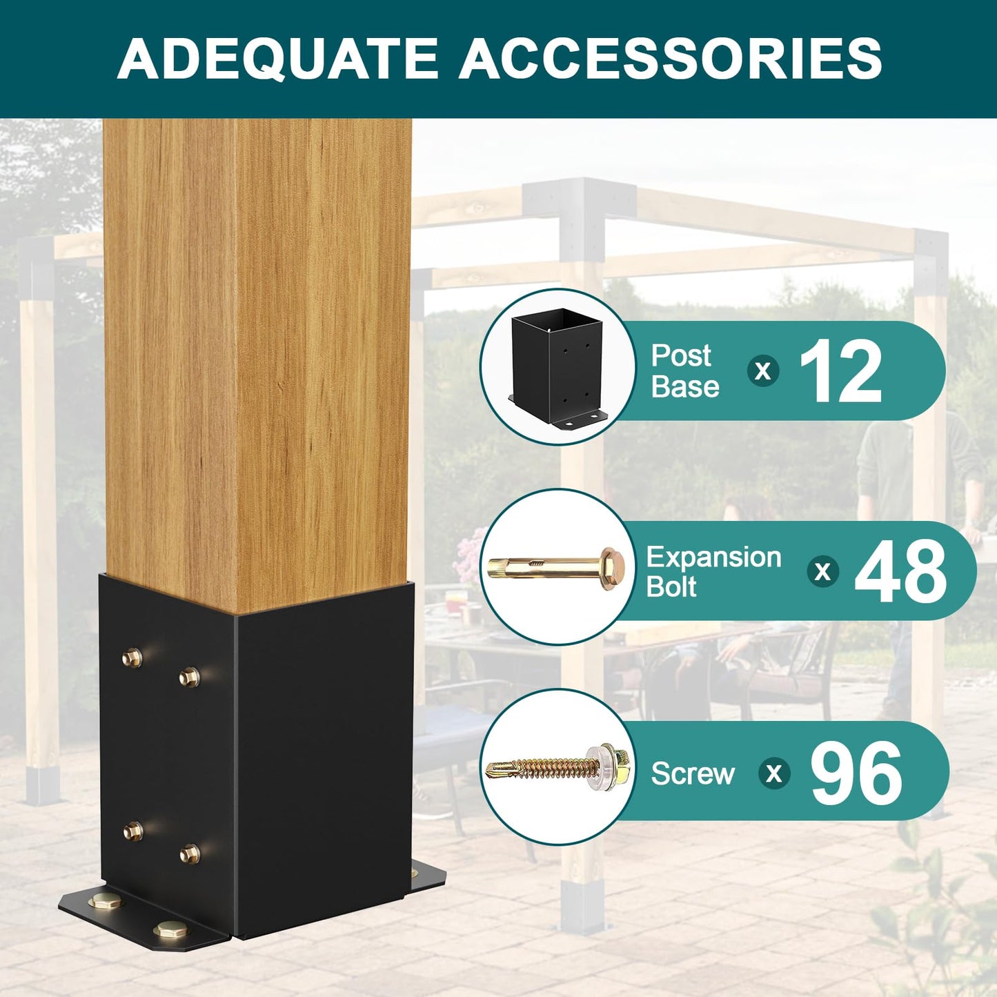 SPACEEUP 4x4 Post Base 12 Pcs, Inner Size 3.6"x3.6" Deck Post Base, Heavy Duty Powder-Coated Post Anchor Black Wood Post Brackets for Decking Porch Railing Support