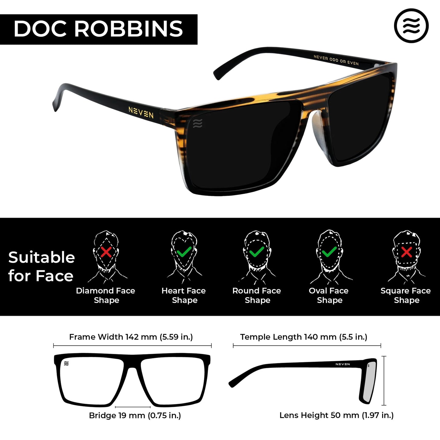 NEVEN Men's Polarized Sunglasses - Chic Rectangular Glasses - UV Protection Glasses for Coastal Activities.