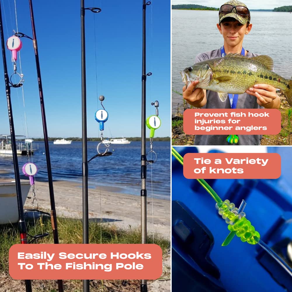 HOOK-EZE Fishing Knot Tying Tool, Two Standard Sized Tools Included - Safety Device & Line Cutter - Multifunctional Fishing Accessories - Covers Fully Rigged Hooks - Pink