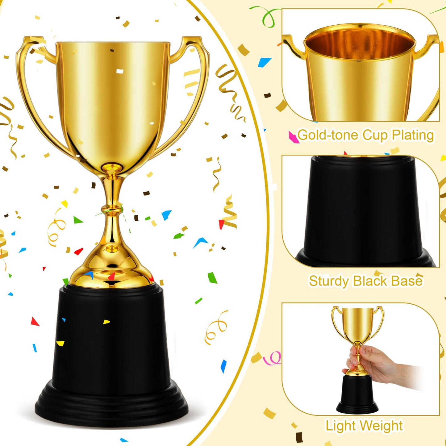 Ecation 9 Inch Gold Trophy Award Gold Award Cup Employee Coworker Appreciation Gifts Golden Plastic Trophy for Thank You Teacher Nurse Volunteer Men Women Rewards Party(3 Pcs)