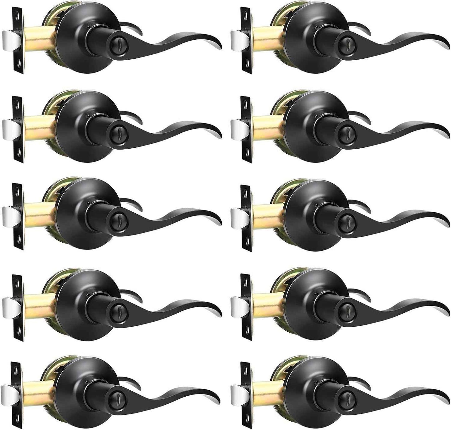 Black Privacy Door Levers - 6 Pack Keyless Modern Wave Handles for Bedrooms