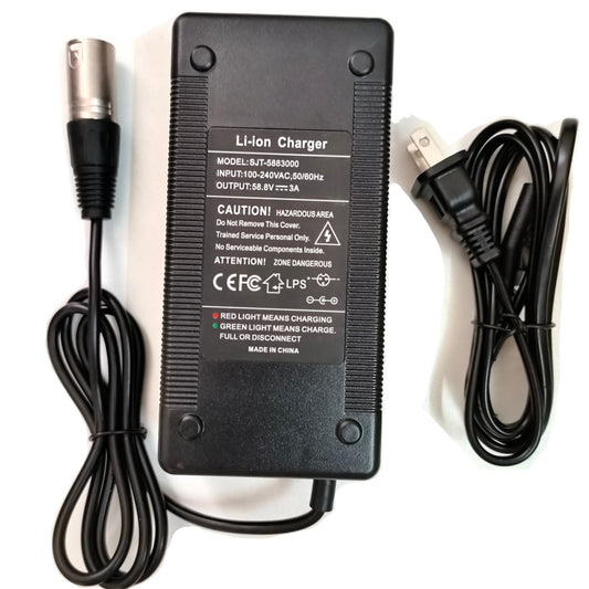 [Verified Fit] 52 Volt Electric Charger 3-Pin XLR, for Juiced CrossCurrent RipCurrent HyperScorpion 52V Battery Pack and Other 14S 52V Brands 3-Pin (58.8V 3A max)
