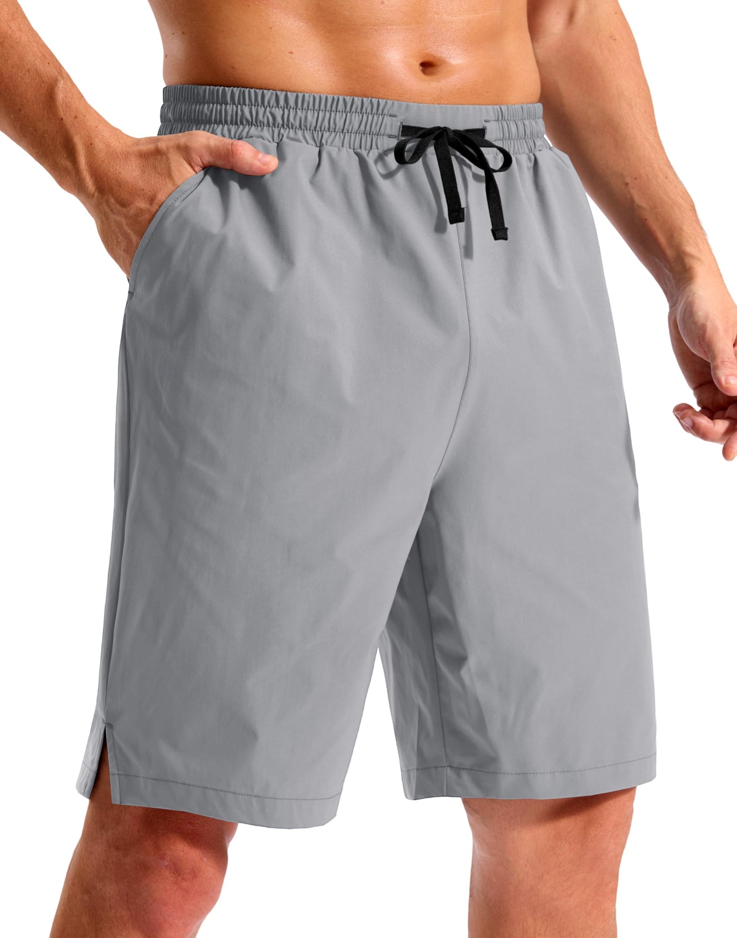 Pudolla Men's Swim Trunks 9"/11" Quick Dry Board Shorts Bathing Suits Beach Shorts for Men with Pockets - No Liner(Light Grey 9 Inseam-L)