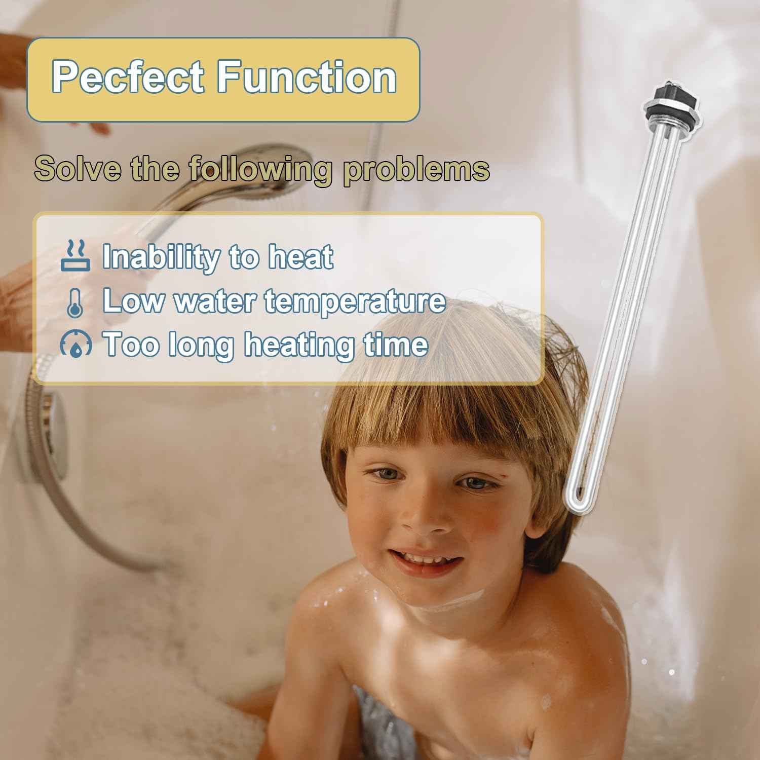 Upgraded AO Smith 100108283 4500W 240V Water Heater Element, For ECT 52/55/66/80/120,ECS 30/40/50,ECLN ELJN ECJN 40,ECL 30/50, E6 Electric Water Heaters, Replace 100108284 9000092015 9000092045