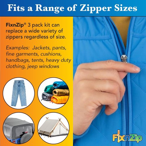 FixNZip Zipper Repair Kit Bundle - Universal No-Sew Slider Replacement | Instant & Reusable | Sizes 1-10