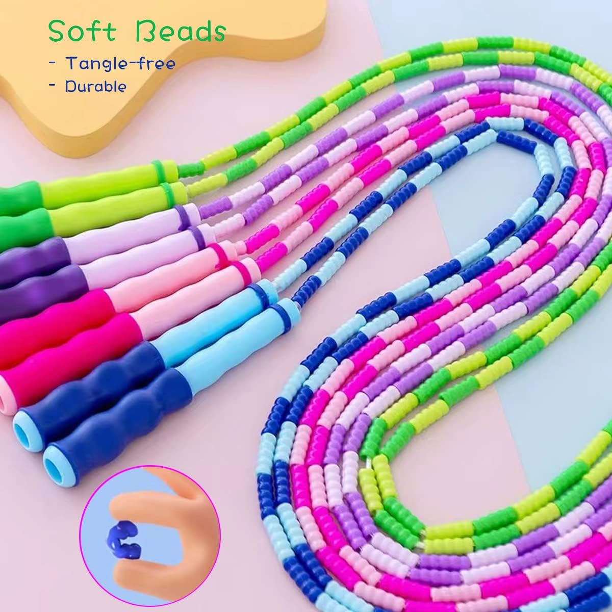Soft Beaded Jump Rope for Kids | Adjustable Tangle-Free Skipping Rope - 9.2Ft for Exercise & Fitness