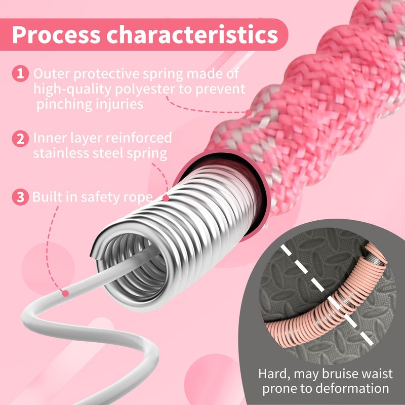3.3 lbs Spring Soft Hula Hoop for Adults, Foldable Weighted Fitness Hoop with Video Tutorial, Soft Material Protects Lower Back, Home & Travel Workout (Pink)