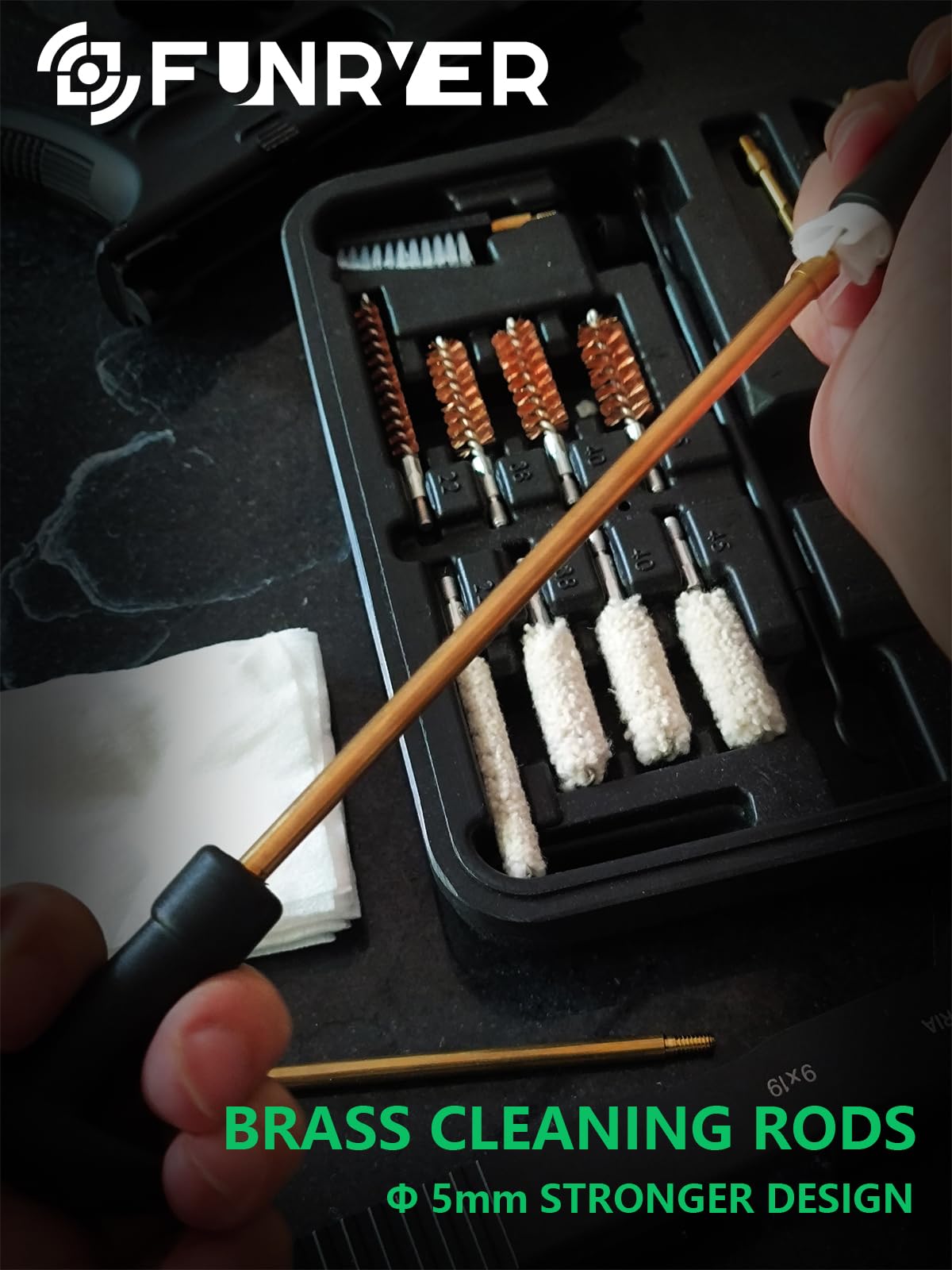 Funryer Gun Cleaning Kit for .22 9mm/.38 .40 .45 Cal Pistol Packed in Case