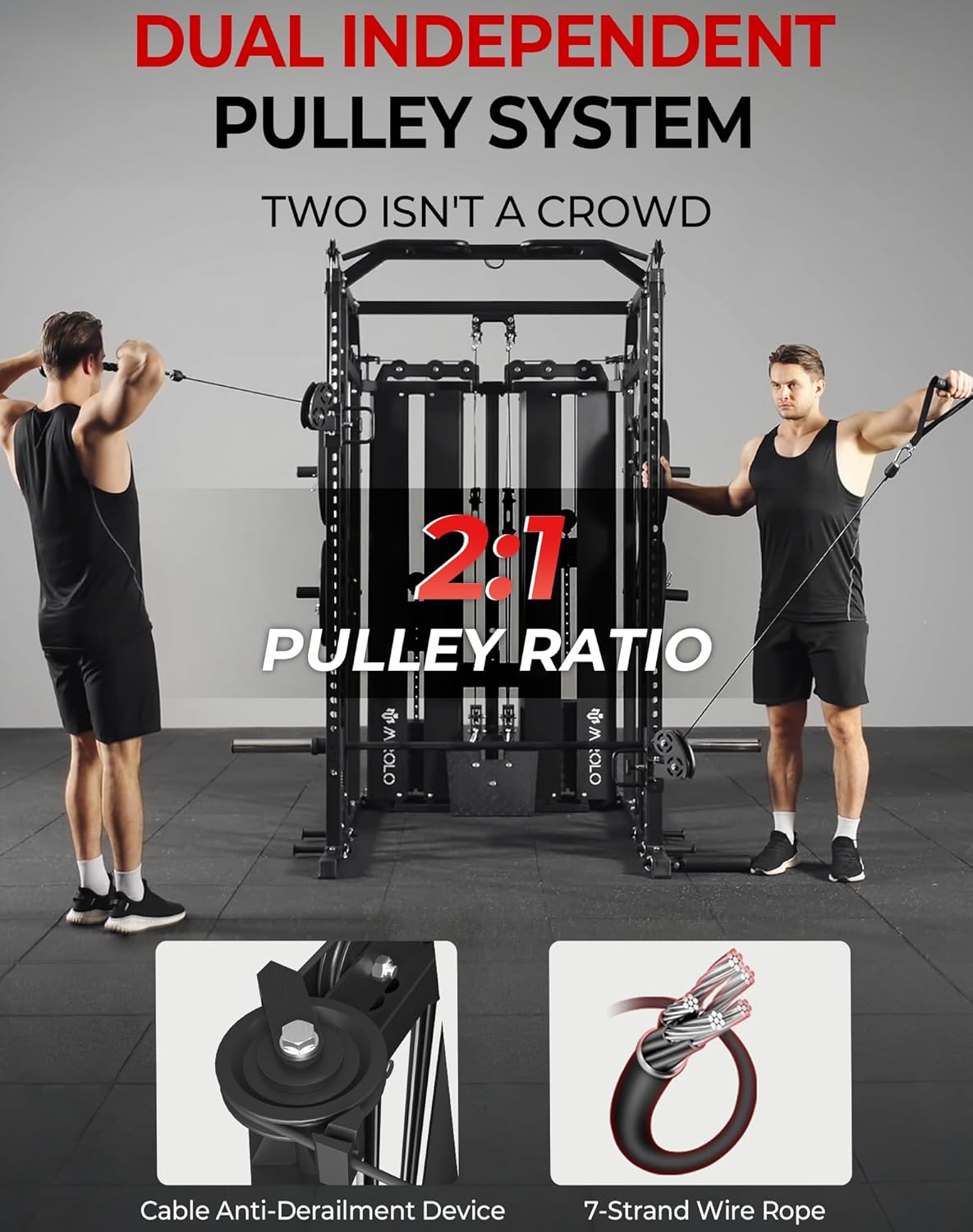 Mikolo Smith Machine - Multi-Functional Home Gym System with Weight Stack & LAT Pulldown | 10+ Free Attachments