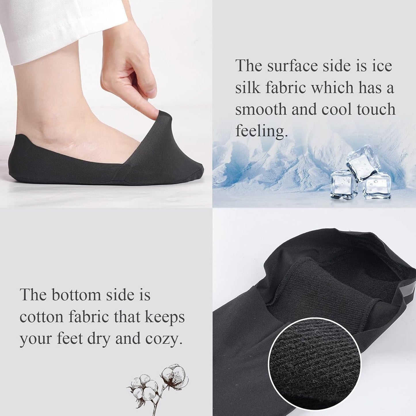 Skiennix No Show Socks - Women's Lightweight Non-Slip Invisible Footies | 6 Pairs in Thin Silk Design