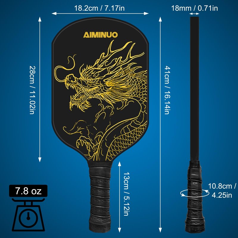 AIMINUO Pickleball Paddles, Fiberglass Pickle Ball Paddle Set, 16mm Lightweight Pickleball Paddles for Men Women Kids Indoor & Outdoor, Golden Dragon Black