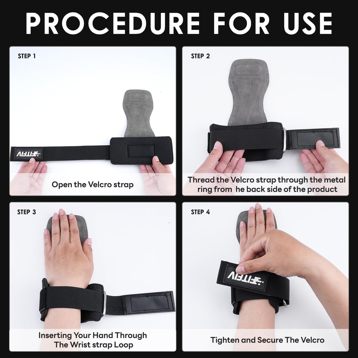 FITFIV Weight Lifting Wrist Strap, Double Leather Weightlifting Wrist Straps for Gym Strength Training, Neoprene Padded Wrist Wraps - for Men & Women (Pair)