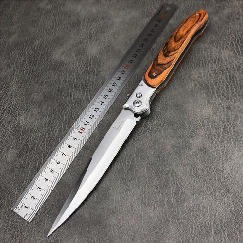XBOSAI 12'' Tactical Folding Knife 420 Stainless Steel Blade Red-colored Wood Handles with Slide Safety Lock, Outdoor Camping EDC Tools