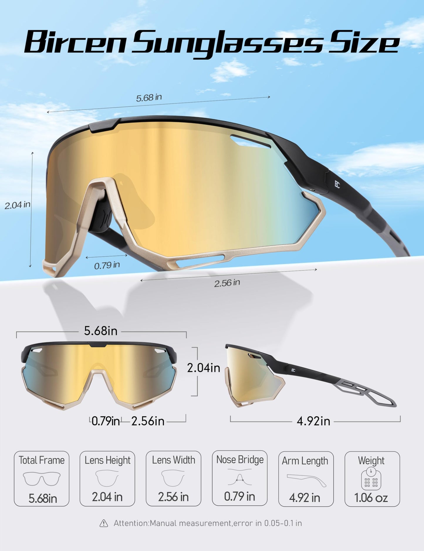 BIRCEN Mens Sports Baseball Sunglasses: TR90 Lightweight Cycling Glasses Wrap Around Running Glasses for Outdoor MTB Bike