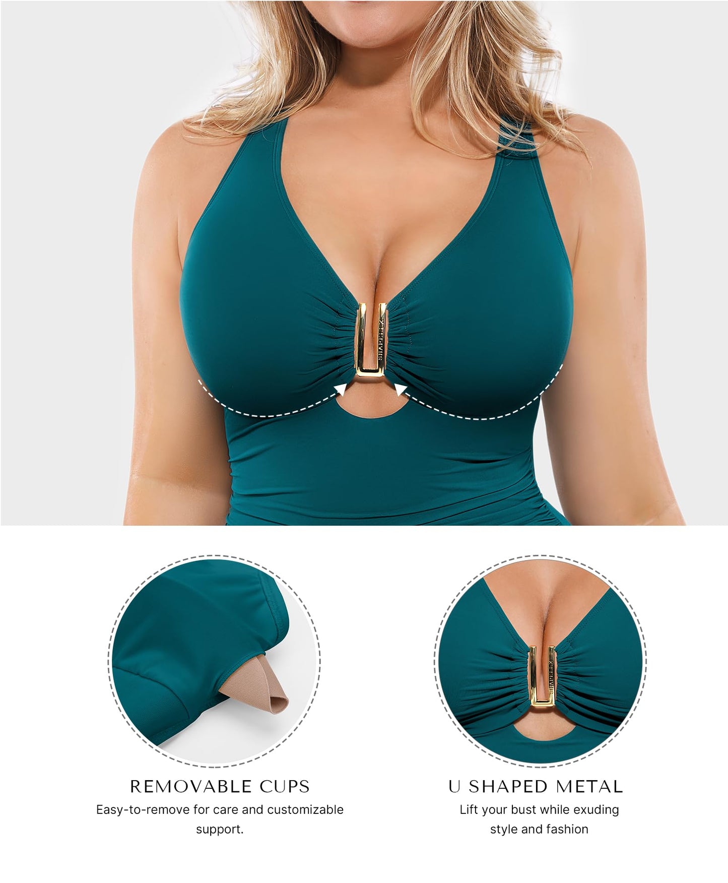 SHAPELLX Tummy Control Swimsuits Women Bathing Suit Green Swimwear One Piece Swimsuit Slimming Swimwear Green M