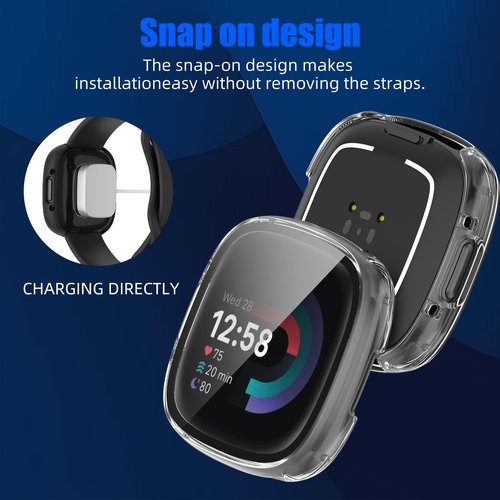 Kimiyaki 6 Pack for Fitbit Sense 2 / Versa 4 Screen Protector Case [Full Coverage], Hard PC Bumper All-Around Protective Accessories for Fitbit Sense 2 / Versa 4 Built-in Tempered Glass Film