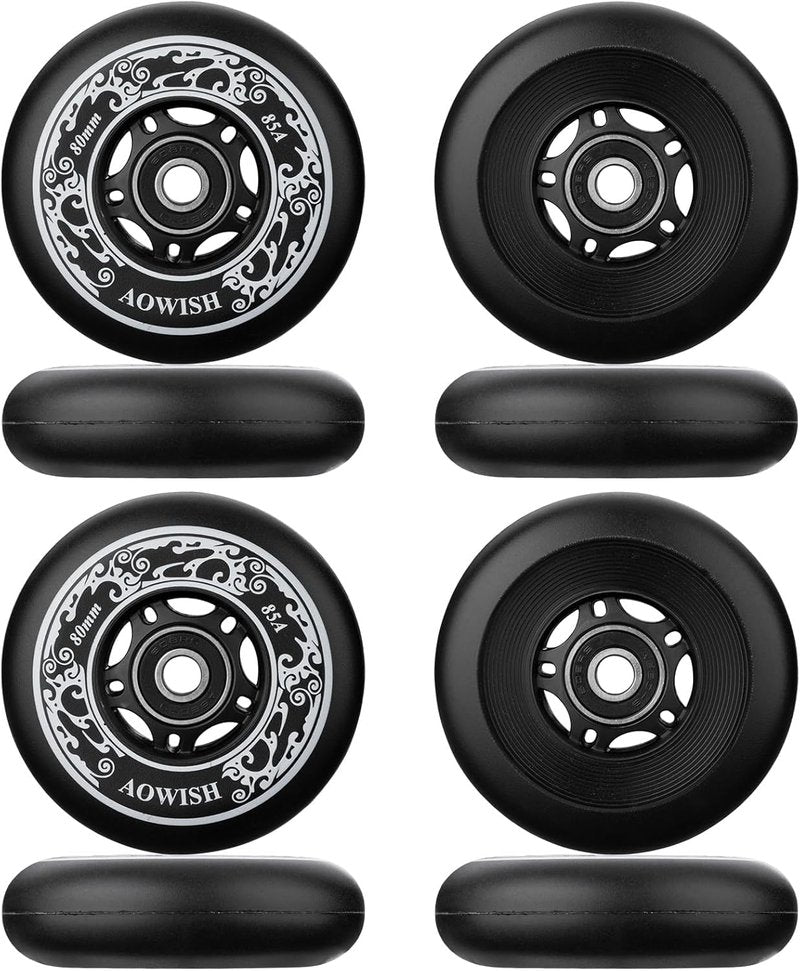 AOWISH 8-Pack Inline Skate Replacement Wheels 85A Outdoor Asphalt Formula Roller Blades Wheels Indoor Roller Blades Wheels with Bearings ABEC-9 & Floating Spacers (Black, 76mm)