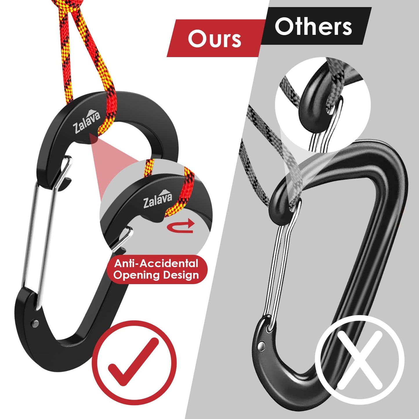 6-Pack Carabiner Clip D-Shape Spring for Keychain, 3 inch Heavy Duty Clip for Climbing Fishing Hiking Outdoor Keychain Clip Hook Black