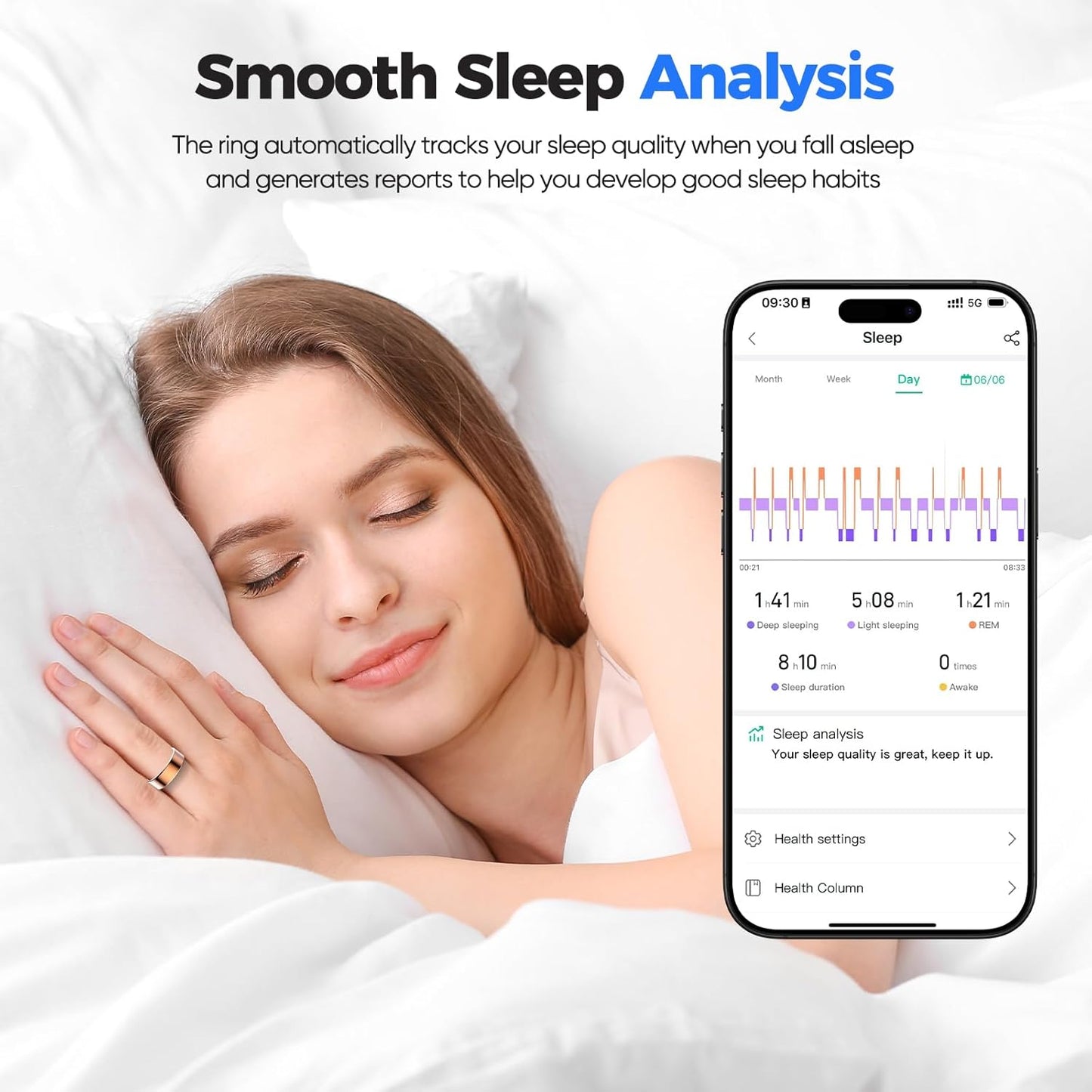 Skiennix Smart Ring Health Tracker - IP68 Water Resistant, Sleep & Exercise Monitoring, Unisex (Black, Size 10)