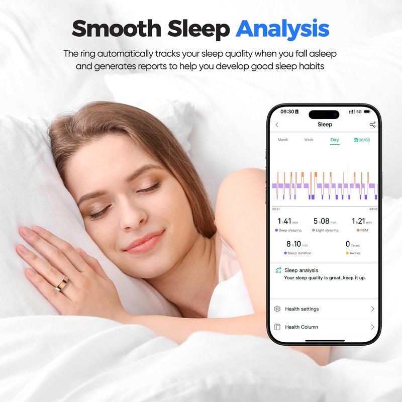 BIEMHA Smart Ring for Women & Men, Health Tracker with Sleep，Exercise Monitoring, iOS&Android Compatible, IP68 Waterproof, No Subscription, 5-Day Battery (Black, 9)