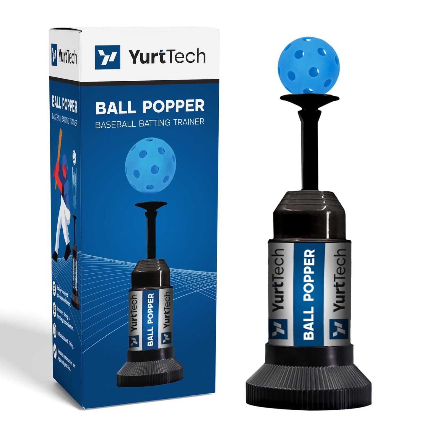YurtTech Baseball Tee Ball Popper – Pop Up Baseball Training Equipment Timing & Hitting Skill Development, Batting Machine for Practicing Hitting Without a Pitcher (1 Popper Ball Included)