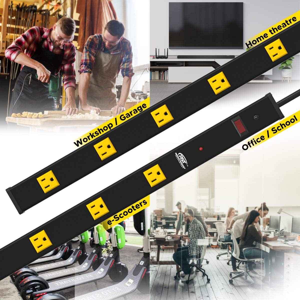 CRST Heavy Duty Metal Wide Spaced Power Strip Surge Protector with 15A Circuit Breaker 15FT Extral Long Cord 1800-Joule (12 Outlet)