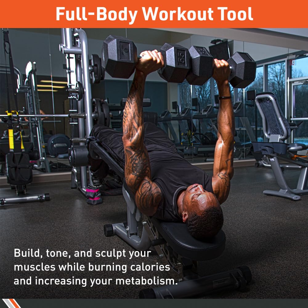 Body Sport Rubber Encased Hex Dumbbell, 40-Pound