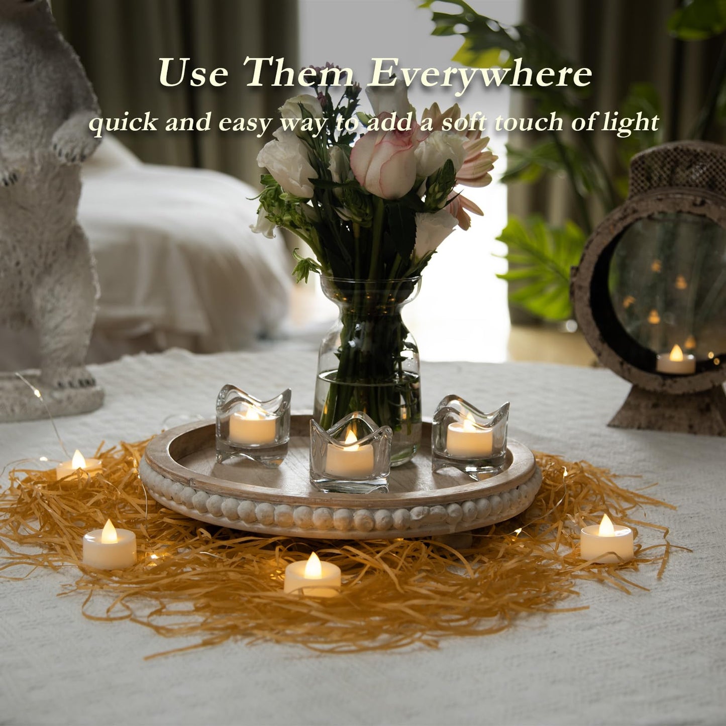 Amagic 50 Pcs Flickering Flameless Tea Lights Battery Operated, 200+ Hours Long Lasting Electric Candle for Wedding Table Centerpiece, Home Decor, Gift, Holiday Decor