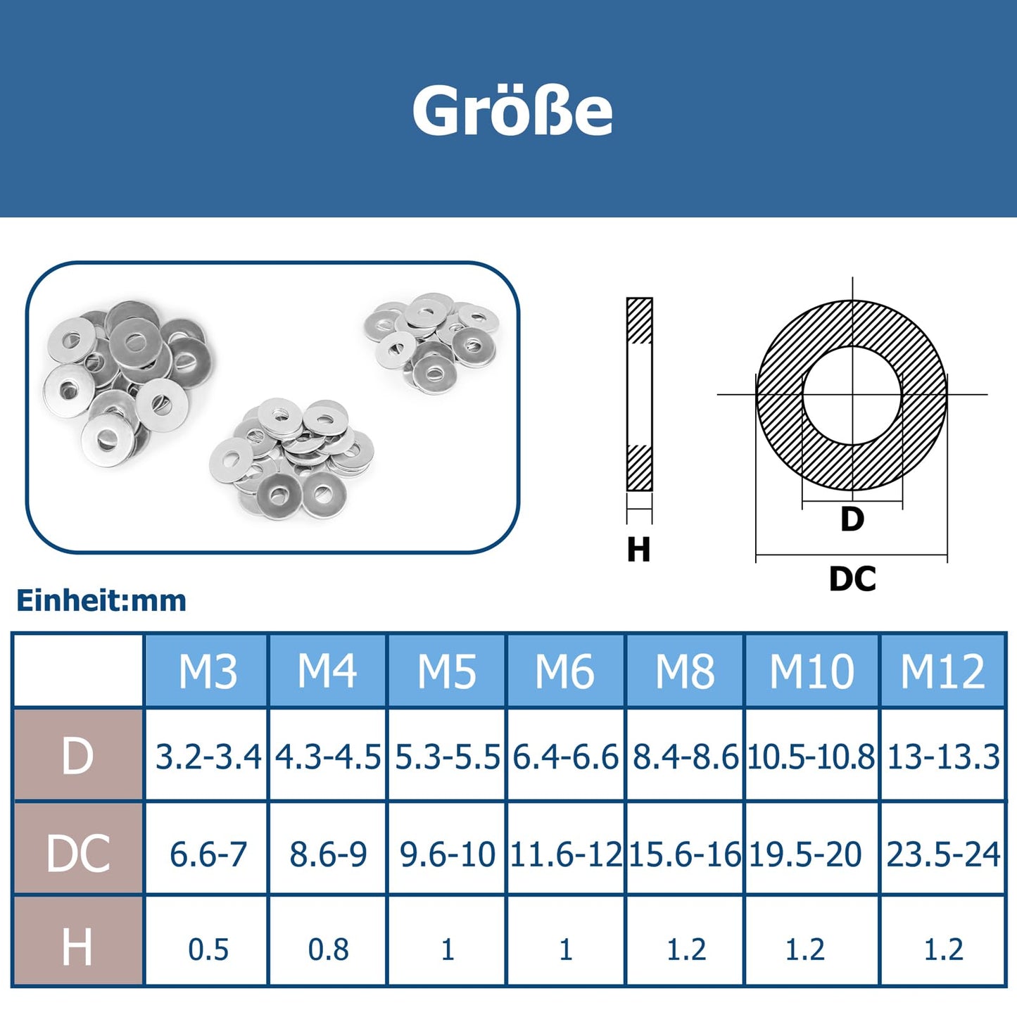 Kviceo Stainless Steel Flat Washer Set – 18-8 (304) Stainless Steel, Assorted Sizes for Automotive, Home, Industrial & DIY Use, with Plastic Case (547, M3, M4, M5, M6, M8, M10, M12)