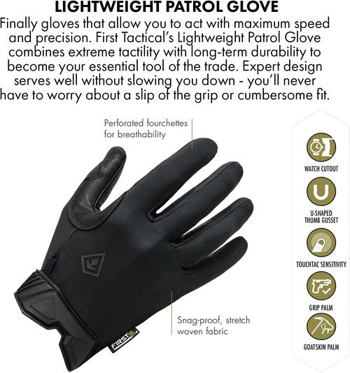 First Tactical Men's Lightweight Patrol Glove - Skin Tight Goatskin Palm & Touchscreen Capability