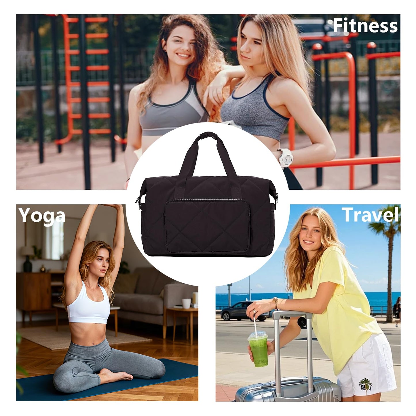 Sports Duffle Gym Bag for Women, Men- Lightweight Carry on Weekender Duffel Bag for Travel, Sports, Gym, Yoga - Water Resistant, Black
