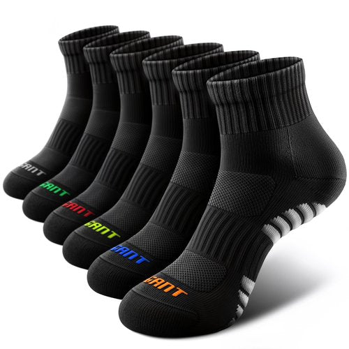 Bigant Kids Ankle Socks Cushioned Athletic Quarter Socks for Boys Girls Youth School Sports Seamless Toe Arch Support 6 Pairs (Black,X-Large)