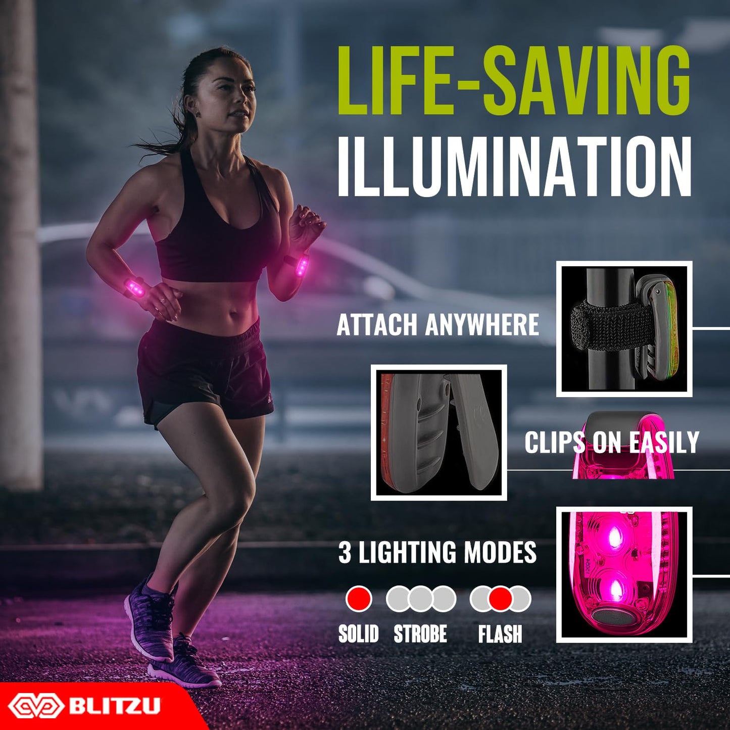 LED Safety Lights 4 Pack, Clip On High Visibility Strobe Light for Walk Run