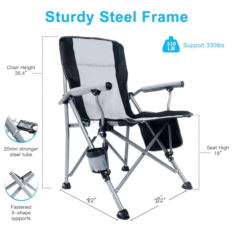 Heated Camping Chairs for Adults, Portable Heated Chairs for Outdoor, Outdoor Heated Chair, Folding Chairs, Heavy Duty Lawn Chairs for Adults, with Cup Holder, Navy Blue, (Battery NOT Included)