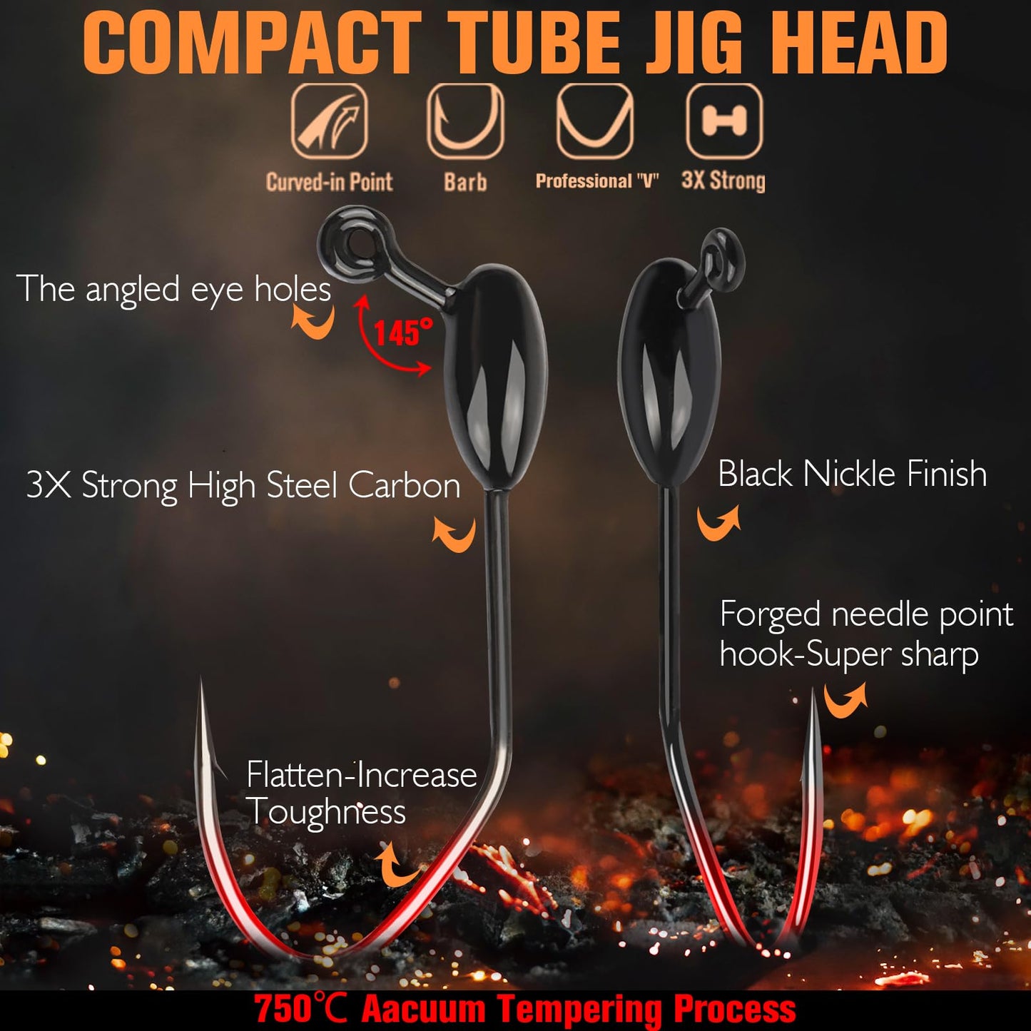 Tube Jig Heds, 15pcs Tube Bait Fishing Jigs 3X Strong 3/0 Bass Hooks for Crappie, Trout, Bass Fishing 1/8oz Tube Jigs Kit for Freshwater Saltwater