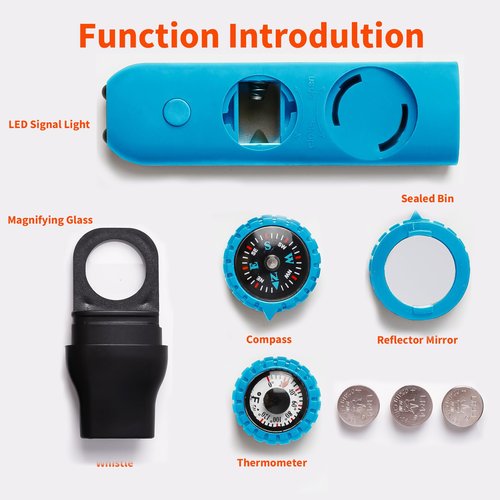 Multifunctional Survival Emergency Whistle for Kids with Compass Hiking Survival, Thermometer & Neck Lanyard | Emergency Safety Gear for Hiking, Camping, Kayaking, Boating, Climbing（blue2pcs）