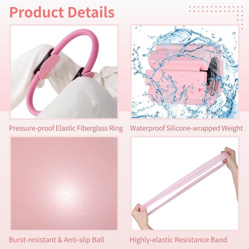 DORMIYA Pilates Equipment Kit for Home Workout, Pilates Ring Set with Ball, Ankle Wrist Weights, Resistance Bands, and Tape Measure, Women's Full Body Training Kit for Yoga