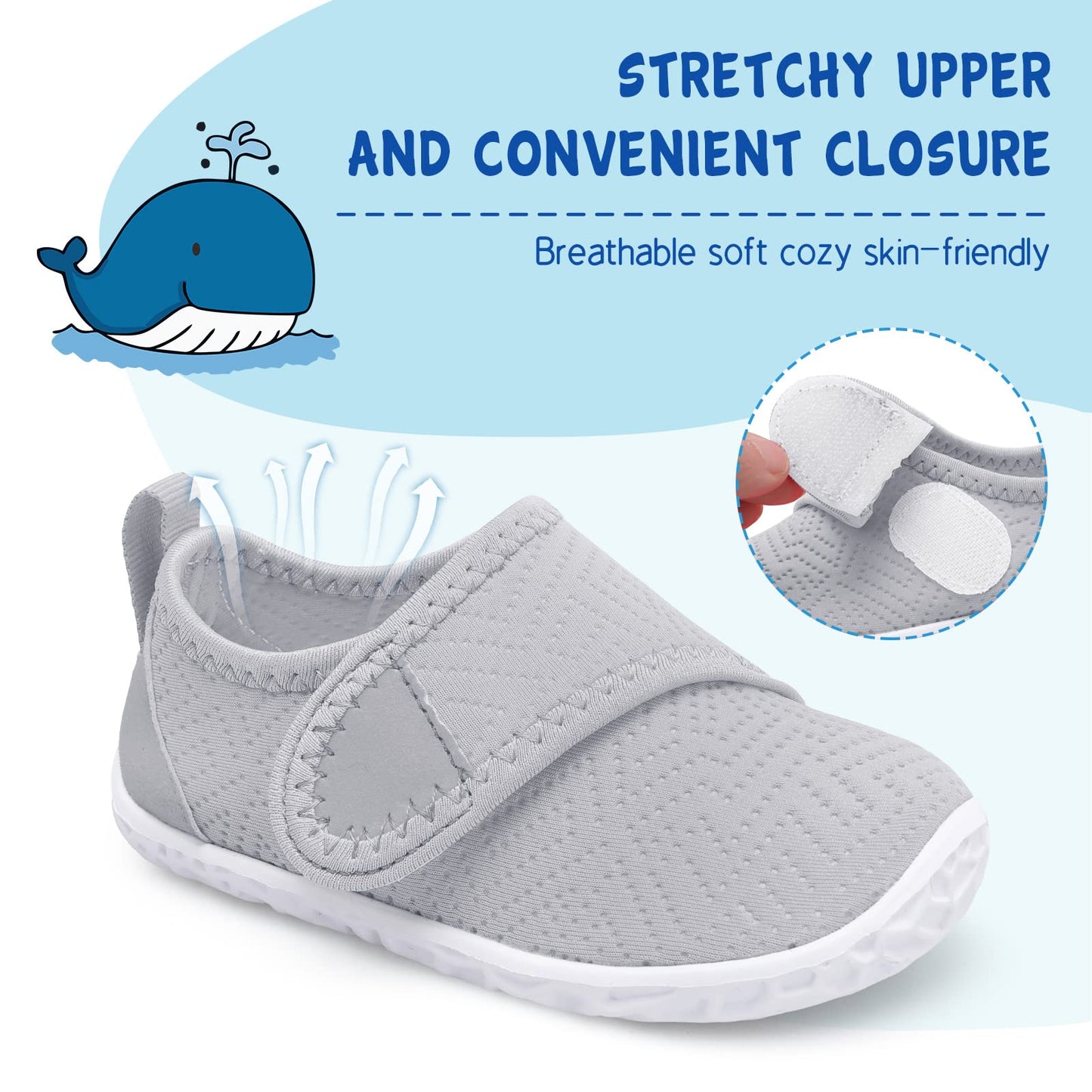 LeIsfIt Boys Girls Water Shoes Kids Aqua Socks Toddler Quick-Dry Swimming Shoes Non-Slip Summer Shoe for Beach Pool Surf, Grey, 9 Toddler
