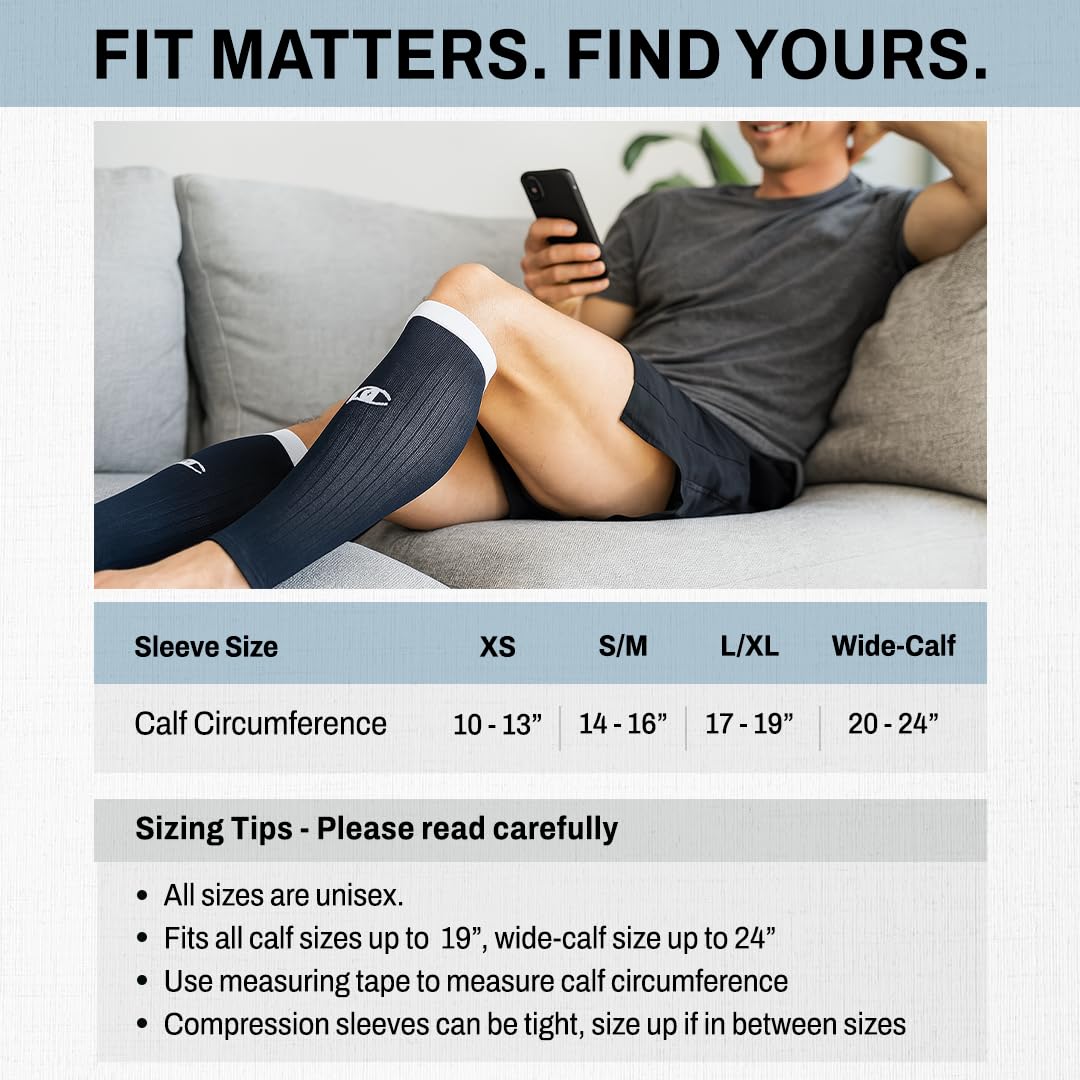 PRO Compression Calf Compression Sleeves for Men & Women - Shin Sleeves for Shin Splint Relief, Travel, and Running Support - Black, Large/X-Large