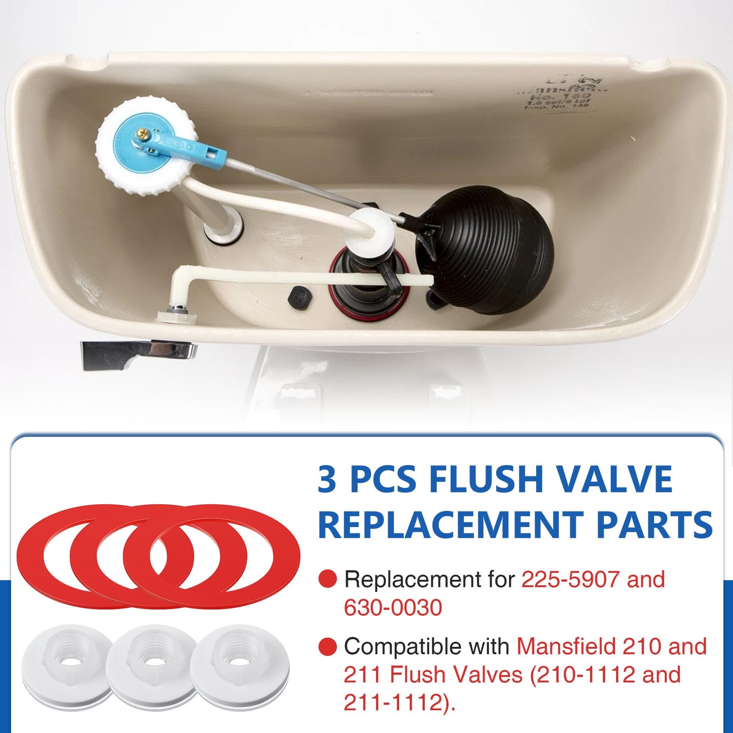 Dreyoo Flush Valve Replacement Parts, 3 Pcs Stop Cap Replacement and 3 Pcs Flush Valve Seal Replacement, Toilet Tank Parts Compatible with Mansfield 210 and 211 Flush Valves