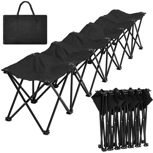GlikCeil Folding Soccer Team Bench Seat Portable Sports Team Bench Unfolded Sideline Chair Playing Field Bleachers for Football Outdoor Sports Events with Storage Bag, No Assembly(Black,6 Seats)