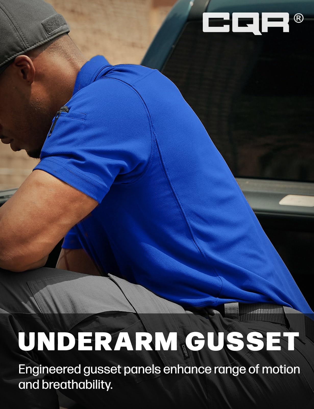 CQR Men's Quick Dry Tactical Polo Shirt, Lightweight Breathable Performance Polo, Short Sleeve UPF 50+ Outdoor Golf Shirt, Frost Essential Cobalt Blue, X-Small