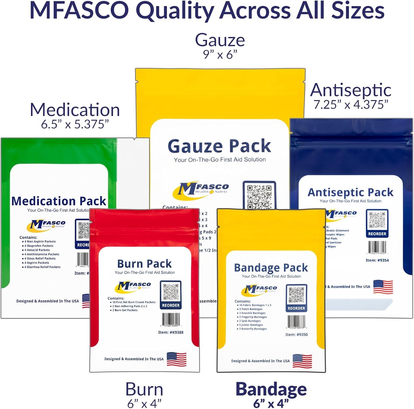 MFASCO First Aid Kit Bandage Refill Pack - Assorted Fabric Bandaids for Quick Relief - Small & Portable