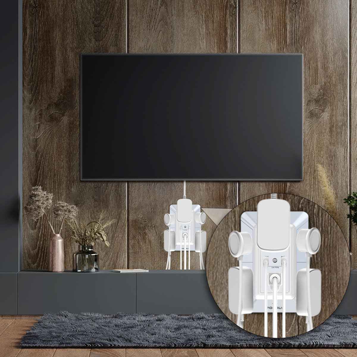 USB Wall Charger, Surge Protector, POWRUI 6-Outlet Extender with 2 USB Charging Ports (2.4A Total) and Night Light, 3-Sided Power Strip with Adapter Spaced Outlets - White，ETL Listed, Grey