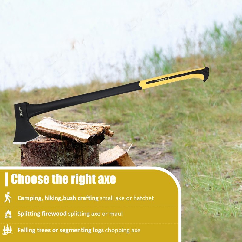 ZEUSTR 36” Long Camping Axe, Forged Steel Blade with Shock-Absorbing Handle, Outdoor Hatchet for Camping&Kitchen, Wood Chopping and Kindling