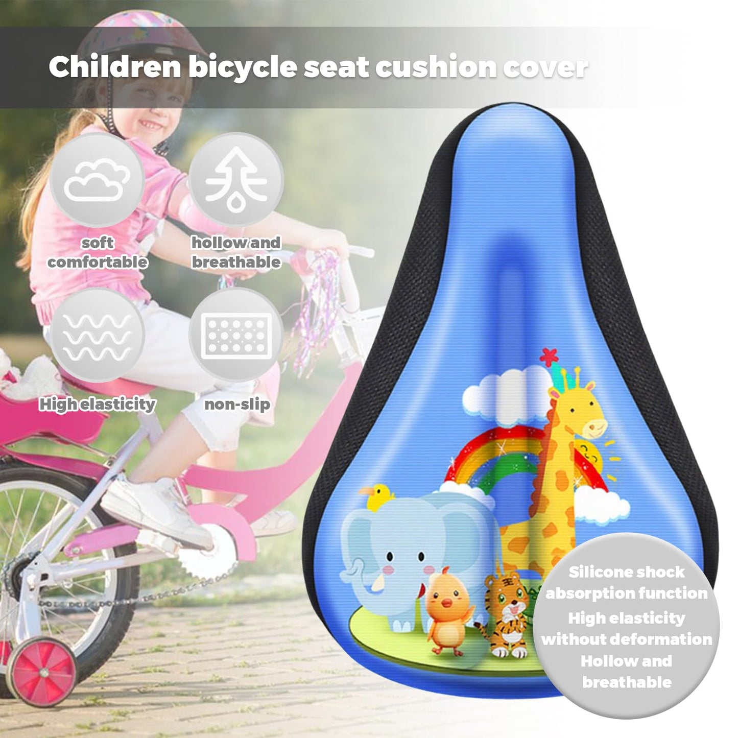 Kids Bike Seat Cushion, Kids Bike Seat Cover, Super Soft & Comfortable Cushion, Breathable Memory Foam, Non-Slip Design, Easy to Install,Universal Fit for Boys/Girls Bicycles(Pink,Girls)