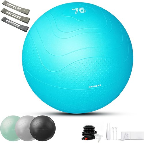 HAPBEAR Exercise Ball - Anti-Burst Slip-Resistant Yoga & Pilates Ball for Core Training | 22''/26''/30'' Sizes, Quick Pump & 3 Resistance Bands Included