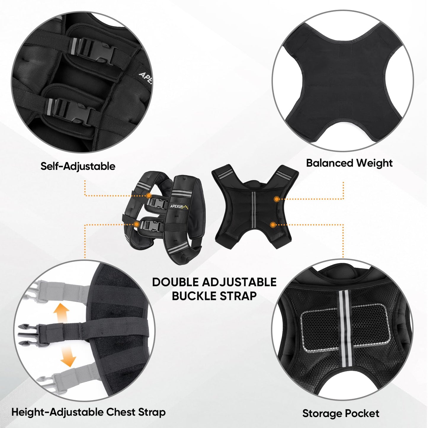 APEXUP 10lbs Weighted Vest with Washable Layer, Weight Vest for Women Men, Workout Equipment for Strength Training Running (Black/Two Layer)