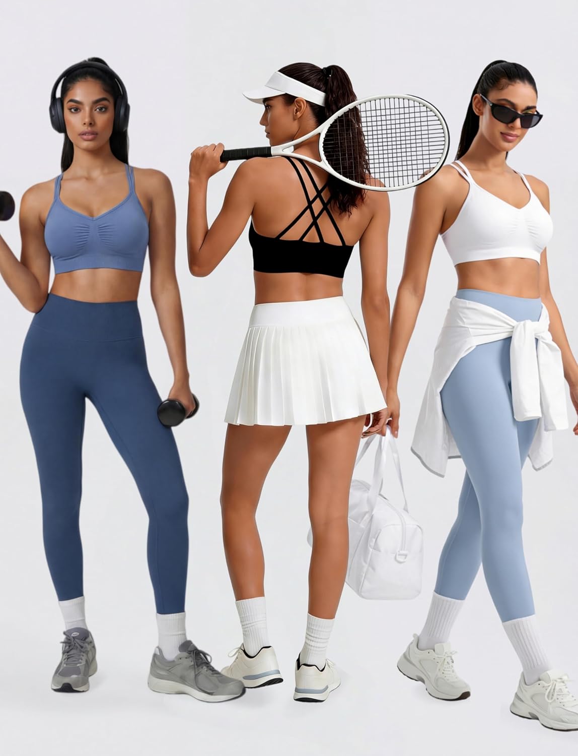 WANAYOU Sports Bras for Women - Strappy Cross Back Design | Padded Medium Support for Yoga & Gym (3 Pack)