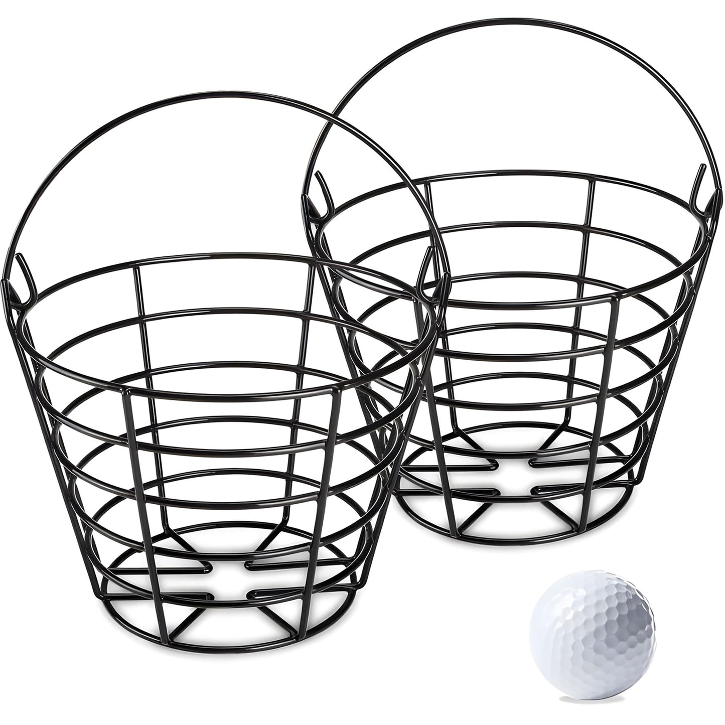 10L0L 2 Pack Metal Range Golf Ball Baskets with Handle, Golf Ball Storage Bucket, Holds 50 Balls Each (Balls Not Included)